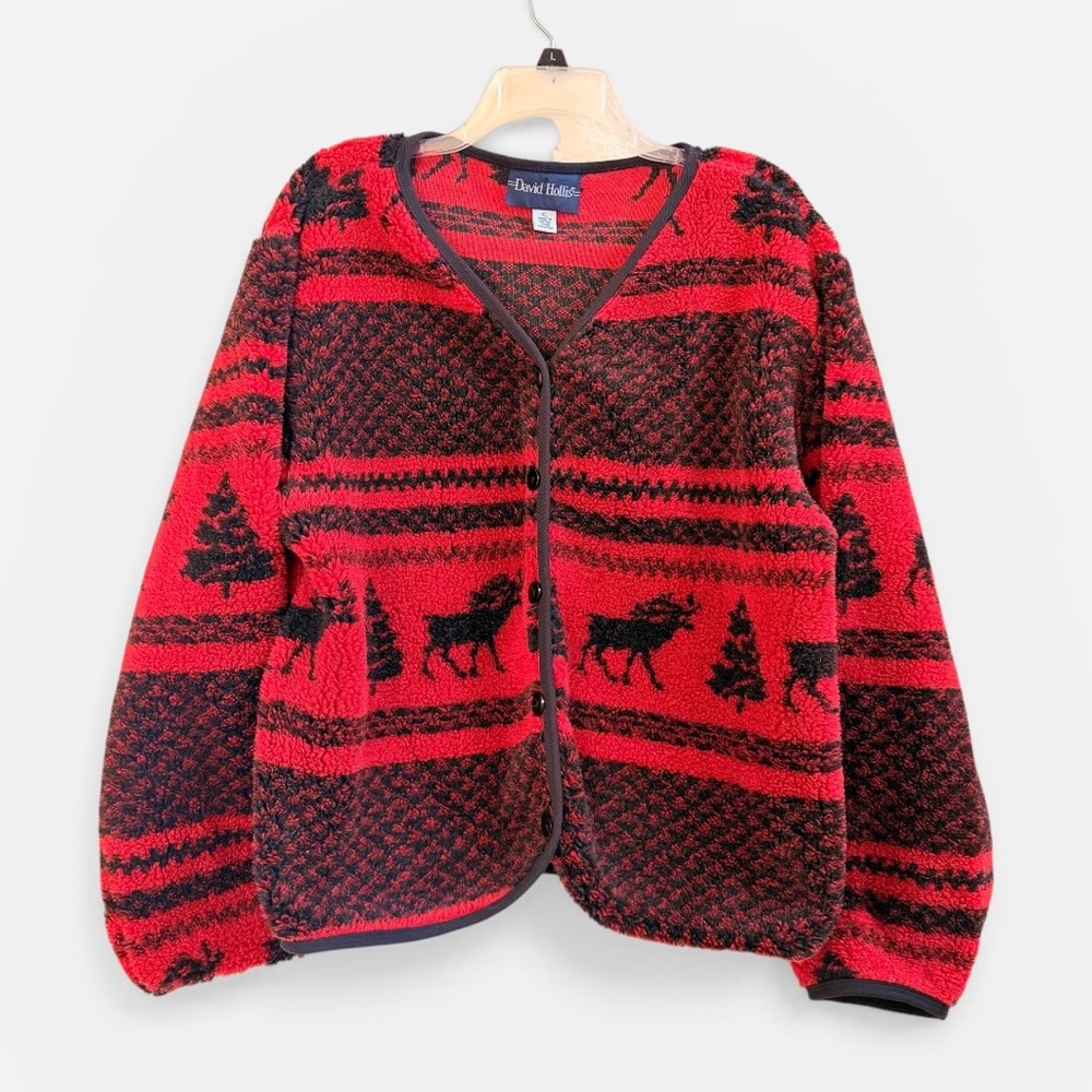 David Hollis red and black moose fleece jacket